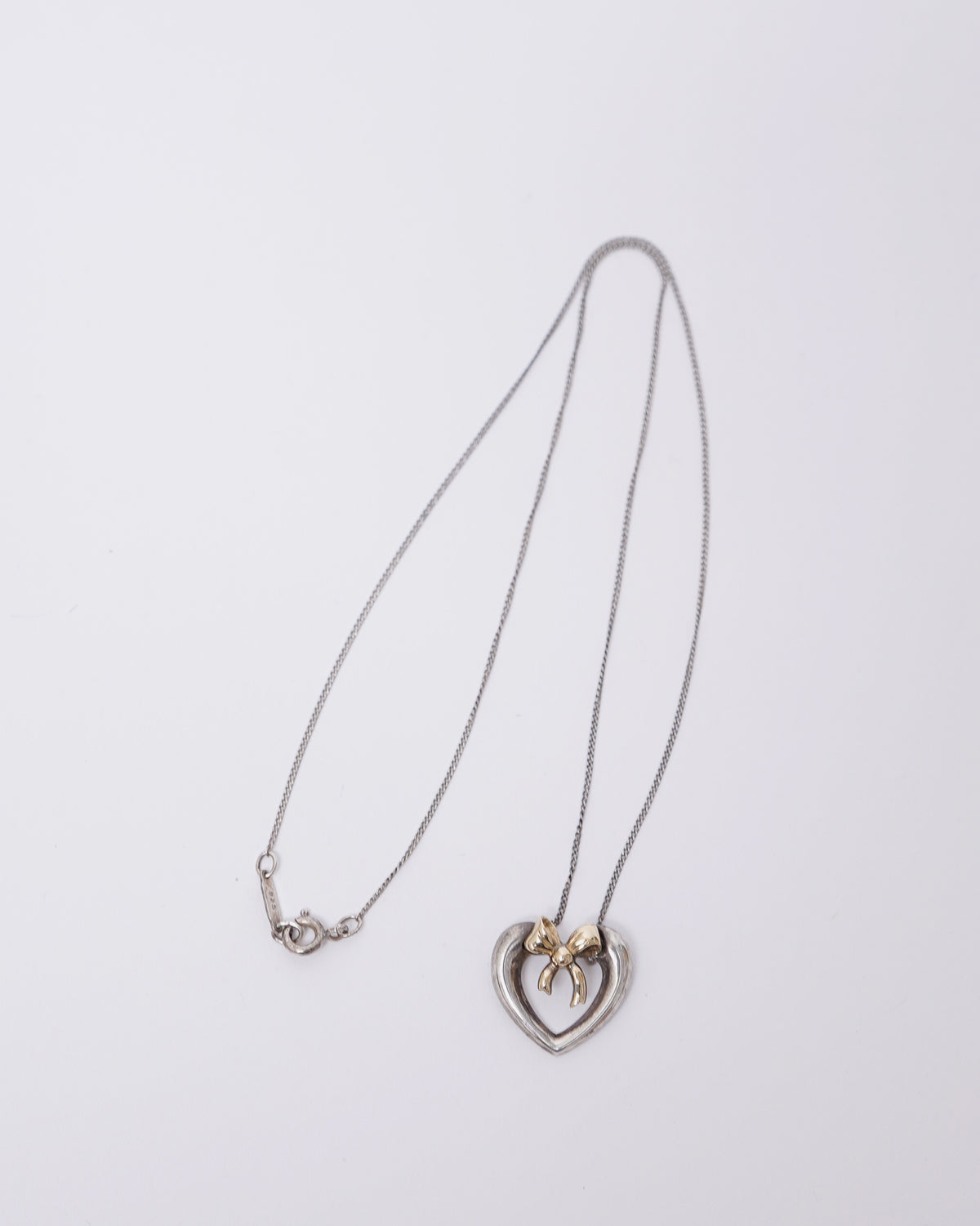 Silver x 18K Heart Ribbon Necklace