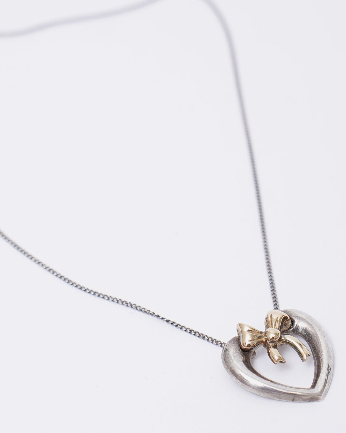 Silver x 18K Heart Ribbon Necklace