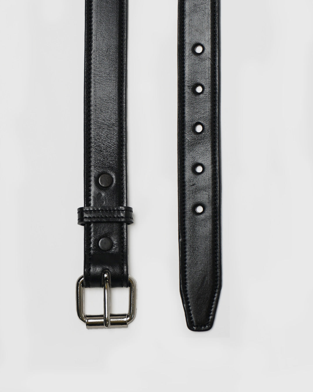 Stitched Leather Belt / Silver Buckle