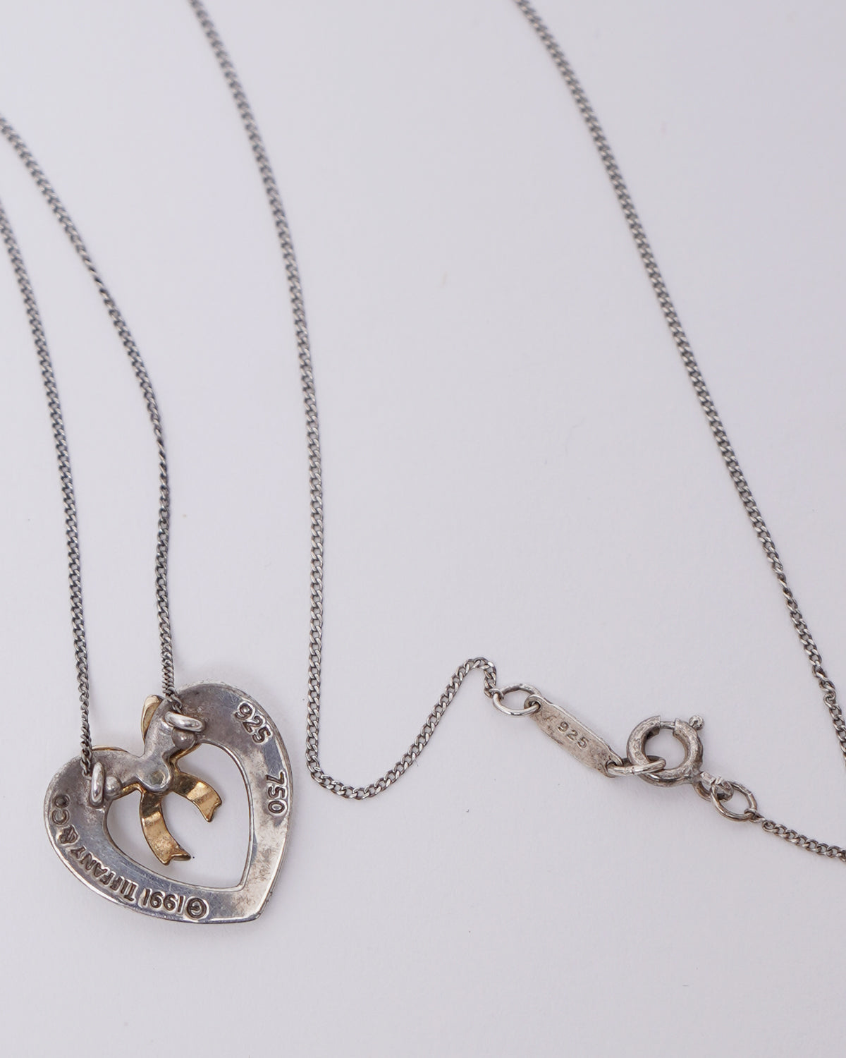 Silver x 18K Heart Ribbon Necklace