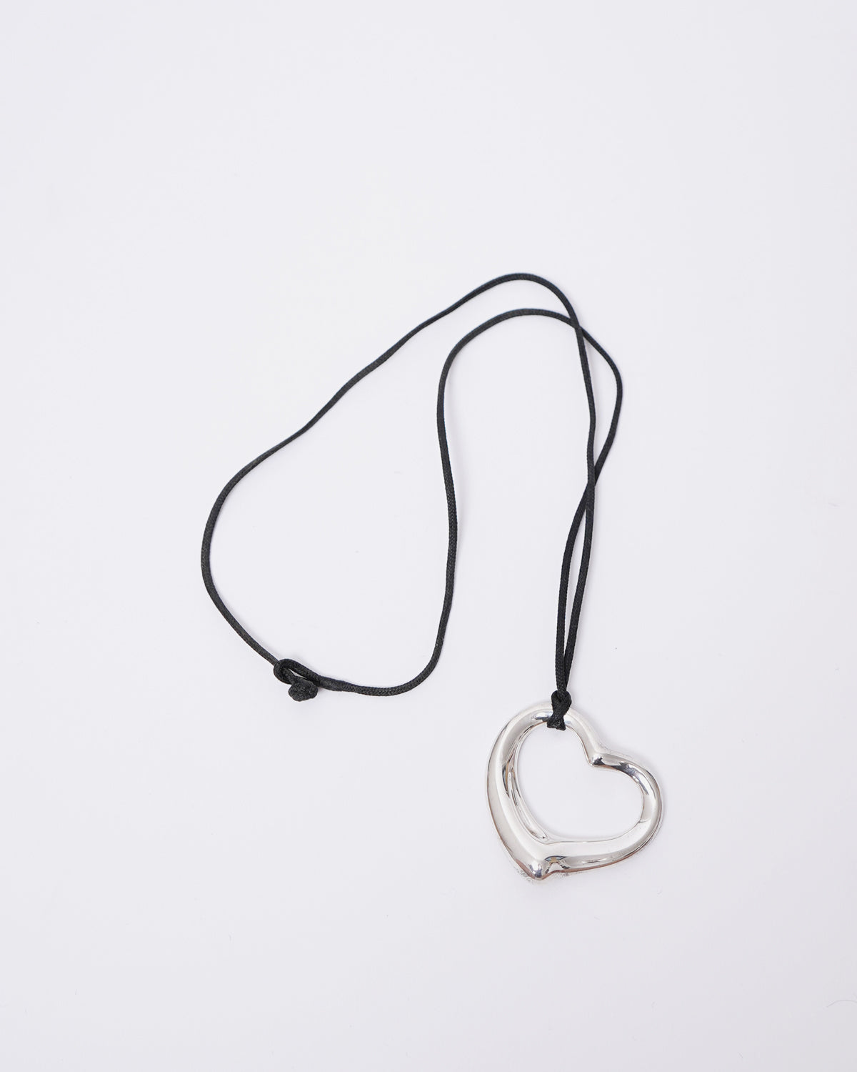 Silver Open Heart Necklace w/ Silk Cord