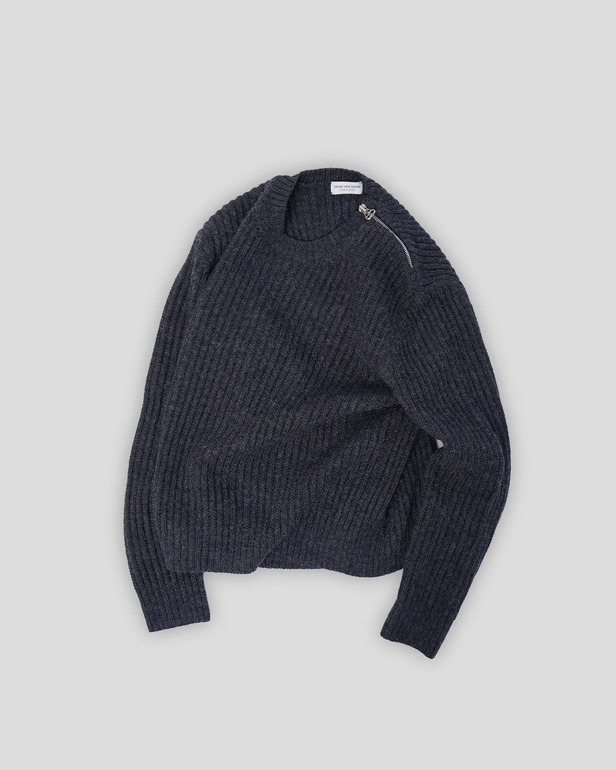 Zip Shoulder Rib Knitted Sweater