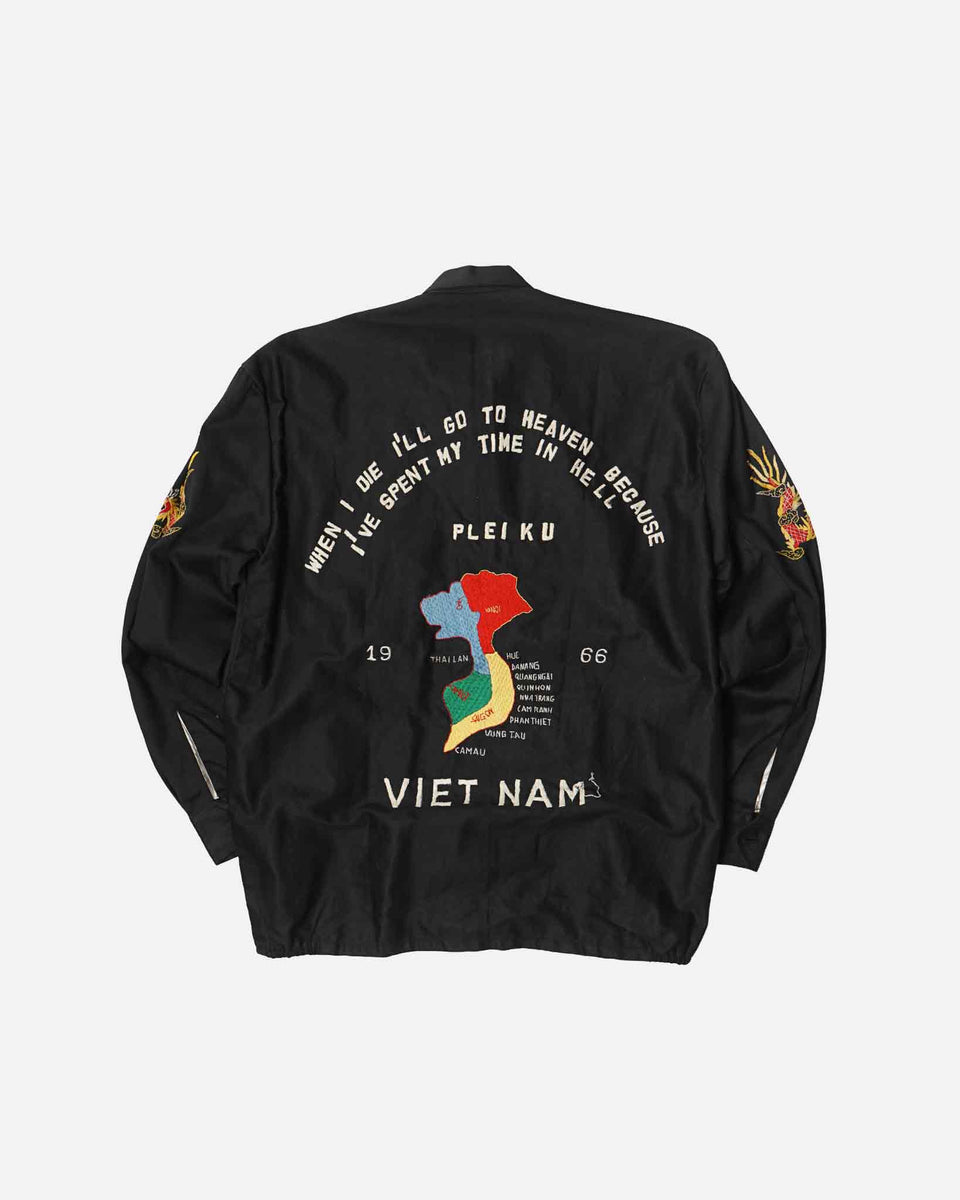 ジャケット・アウター Vietnam Souvenir Jacket 1960's Vietnam Embroidered Black Souvenir Jacket – Front General Store