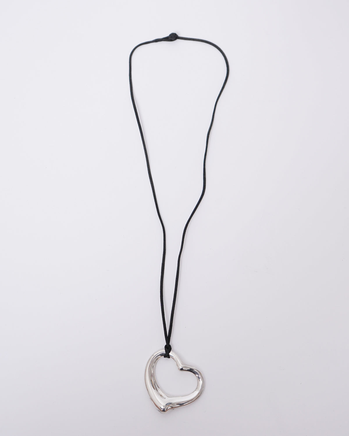 Silver Open Heart Necklace w/ Silk Cord