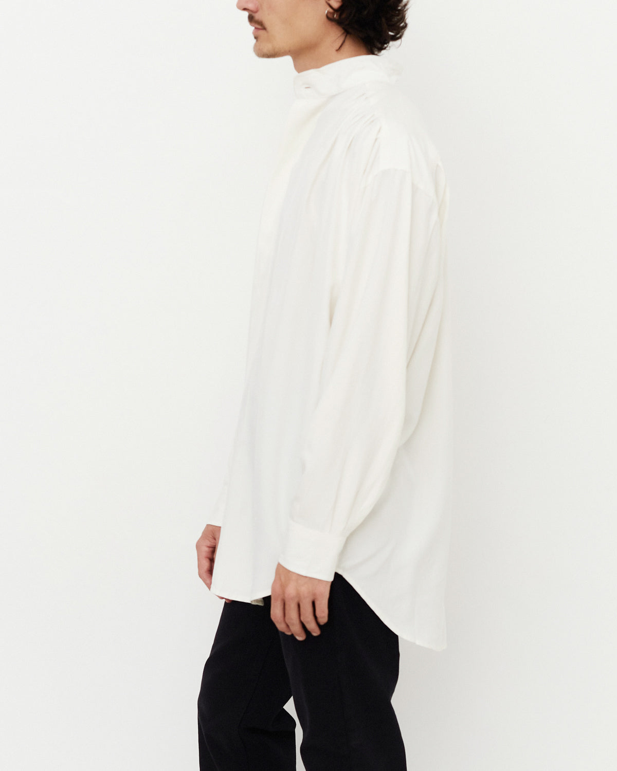 Gathered Silk Shirt / White
