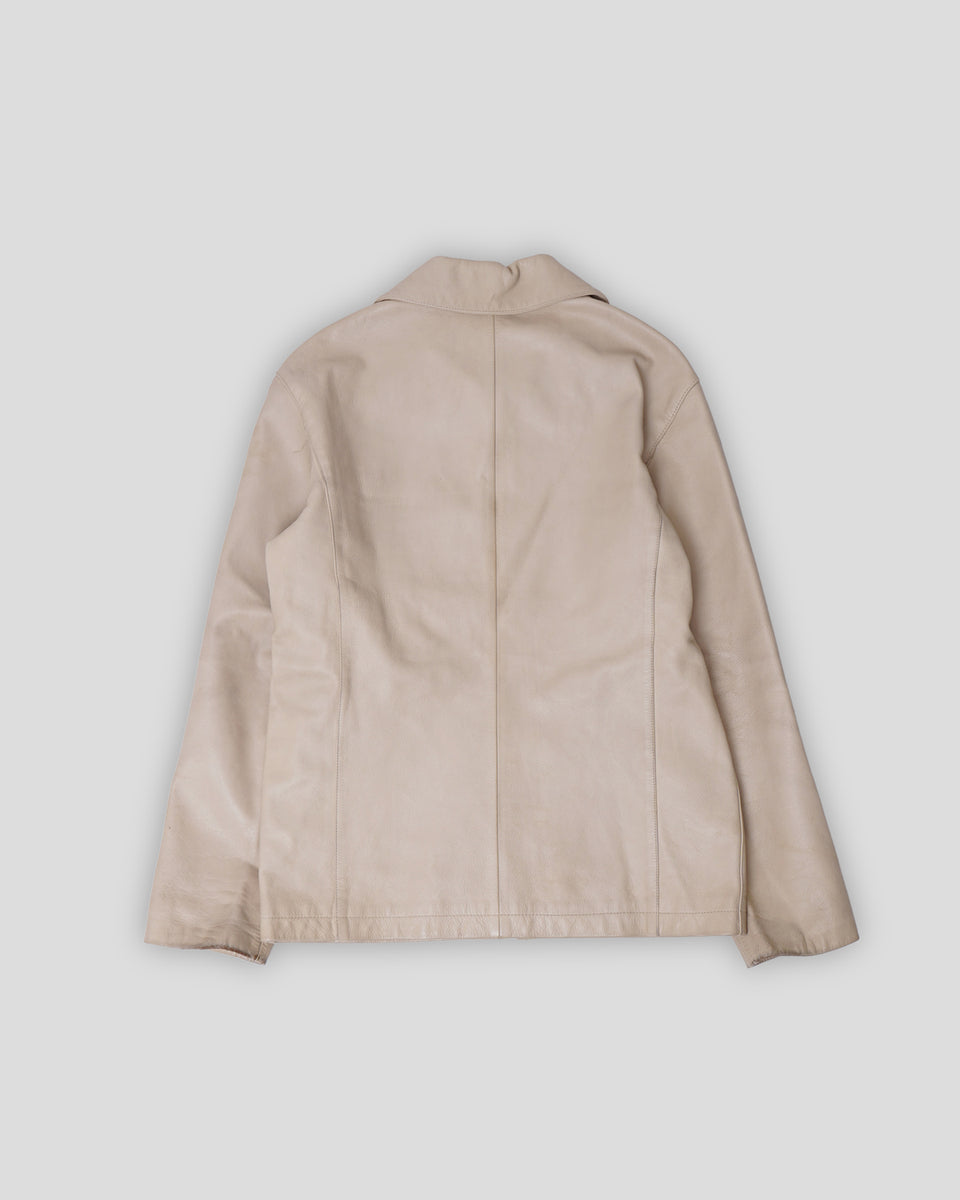 Beige Cow Leather Zip-Up Jacket – Front General Store