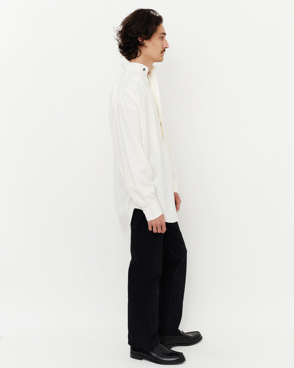 Gathered Silk Shirt / White