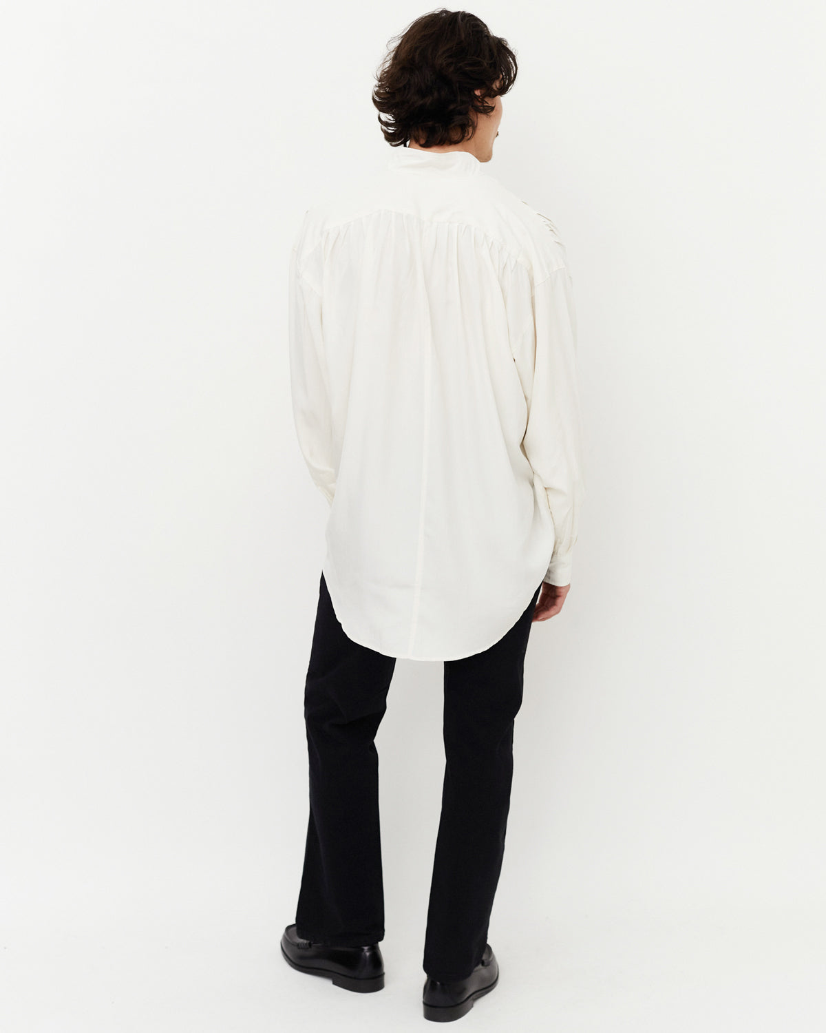 Gathered Silk Shirt / White