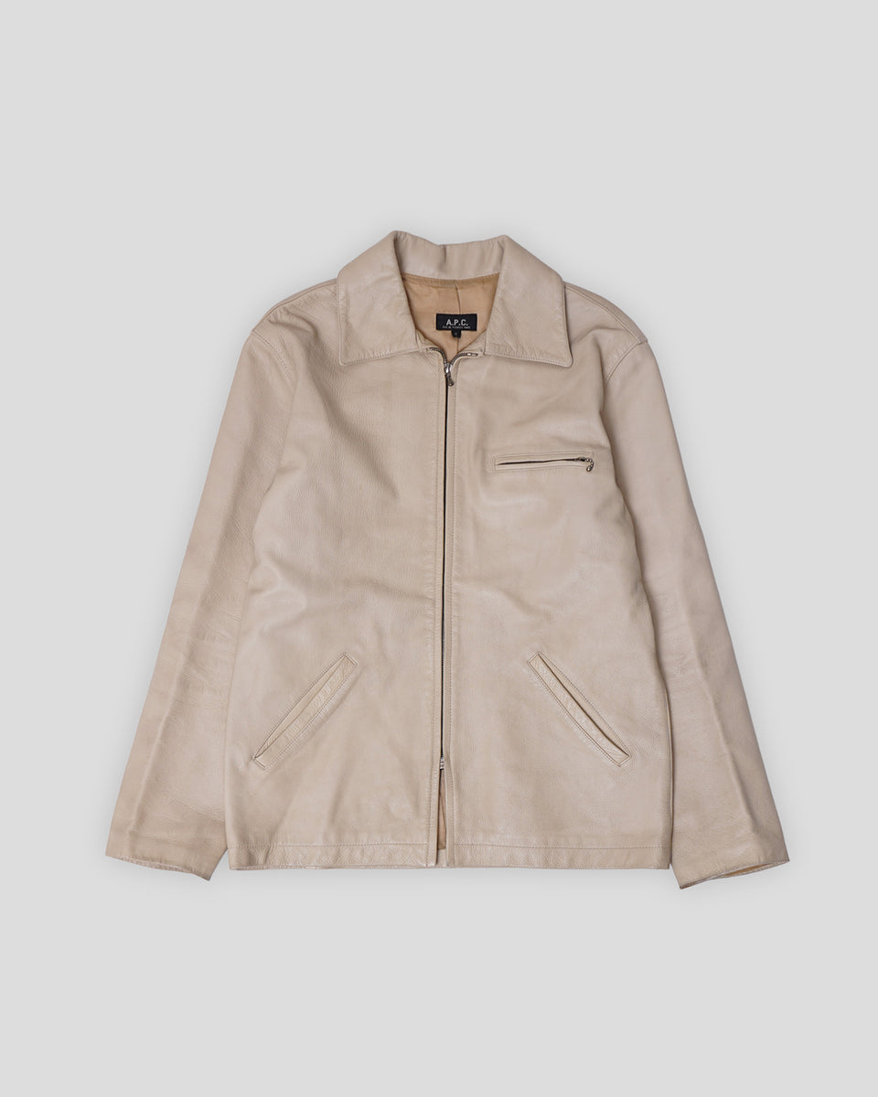 Beige Cow Leather Zip-Up Jacket – Front General Store