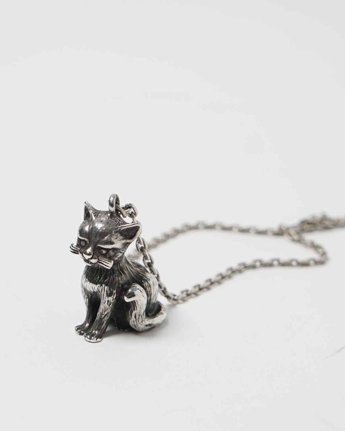 Silver Chain Necklace w/ Cat Charm