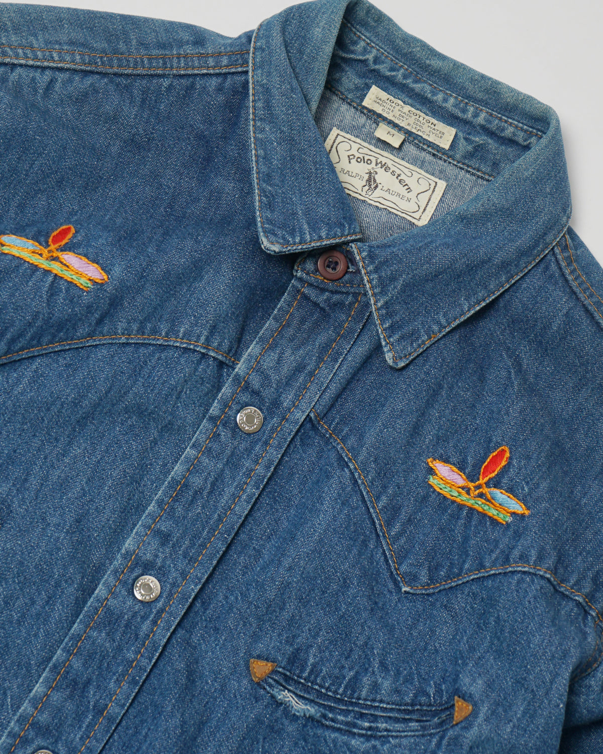 Polo Western Embroidered Denim Western Shirt