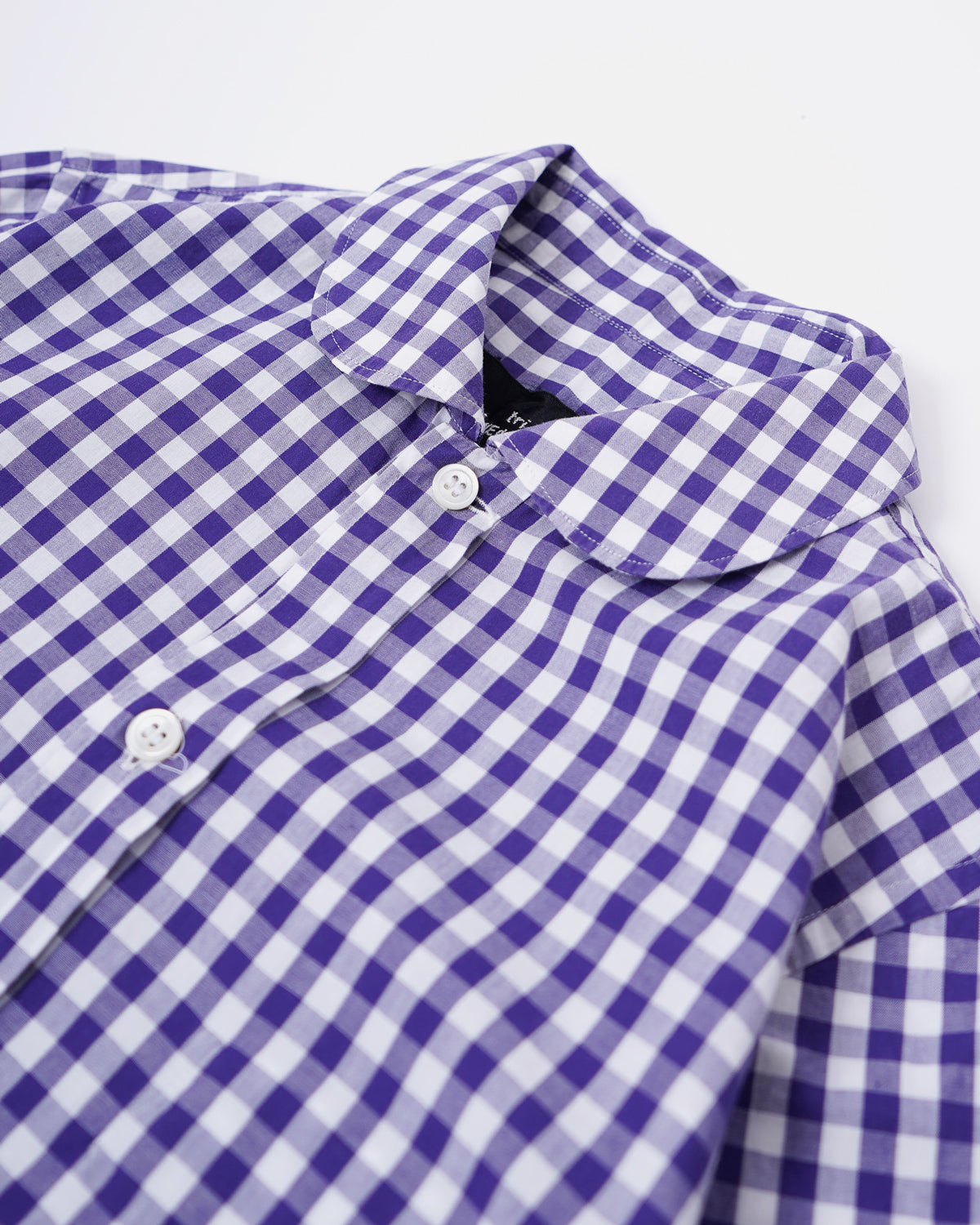 Round Collar Gingham Check Shirt