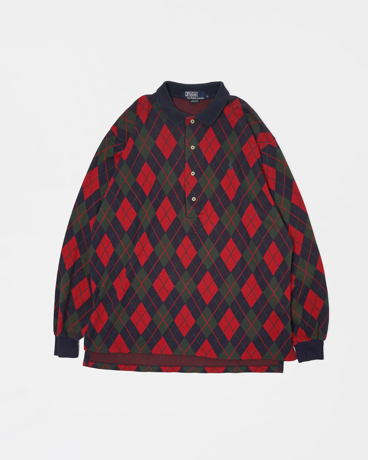 Knit Polo L/S / Navy Argyle