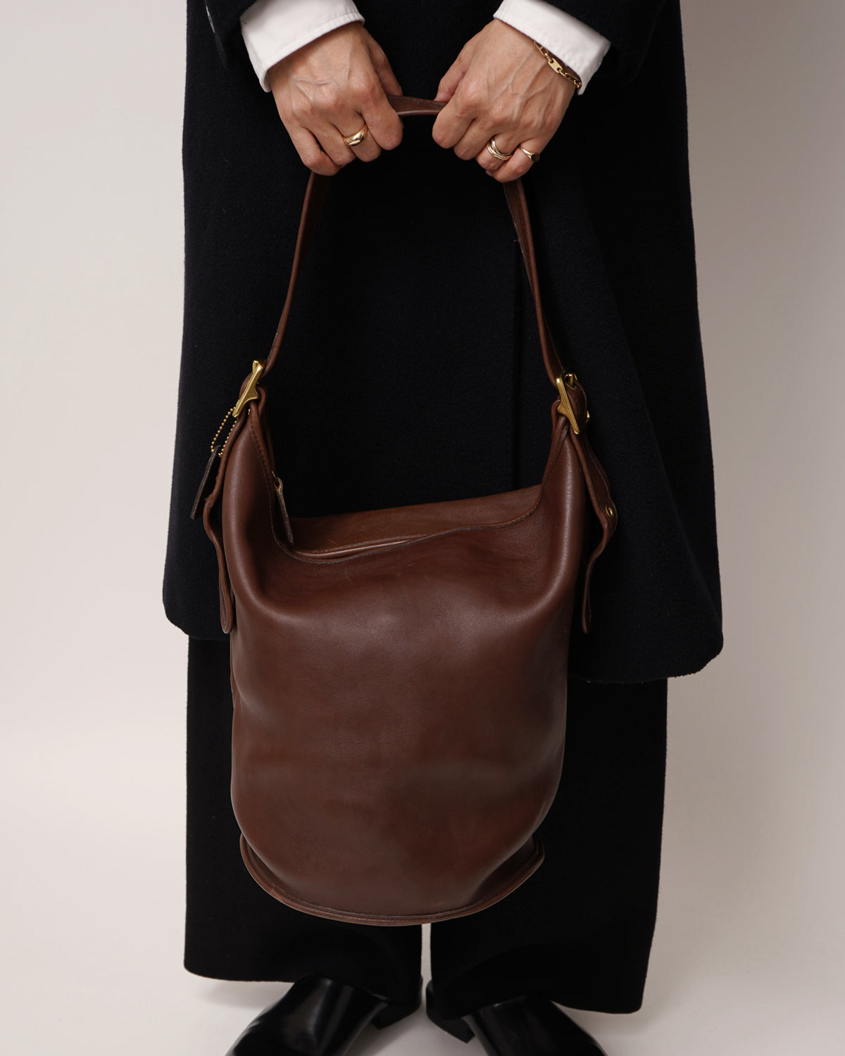 Brown Leather Bucket Shoulder Bag