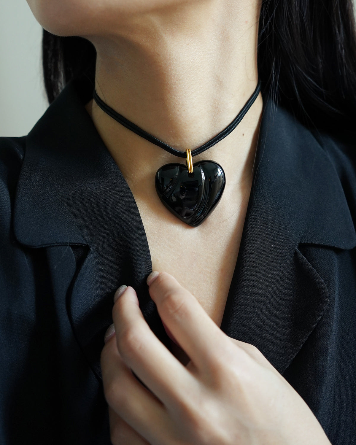 Chrystal Glass Black Heart Necklace