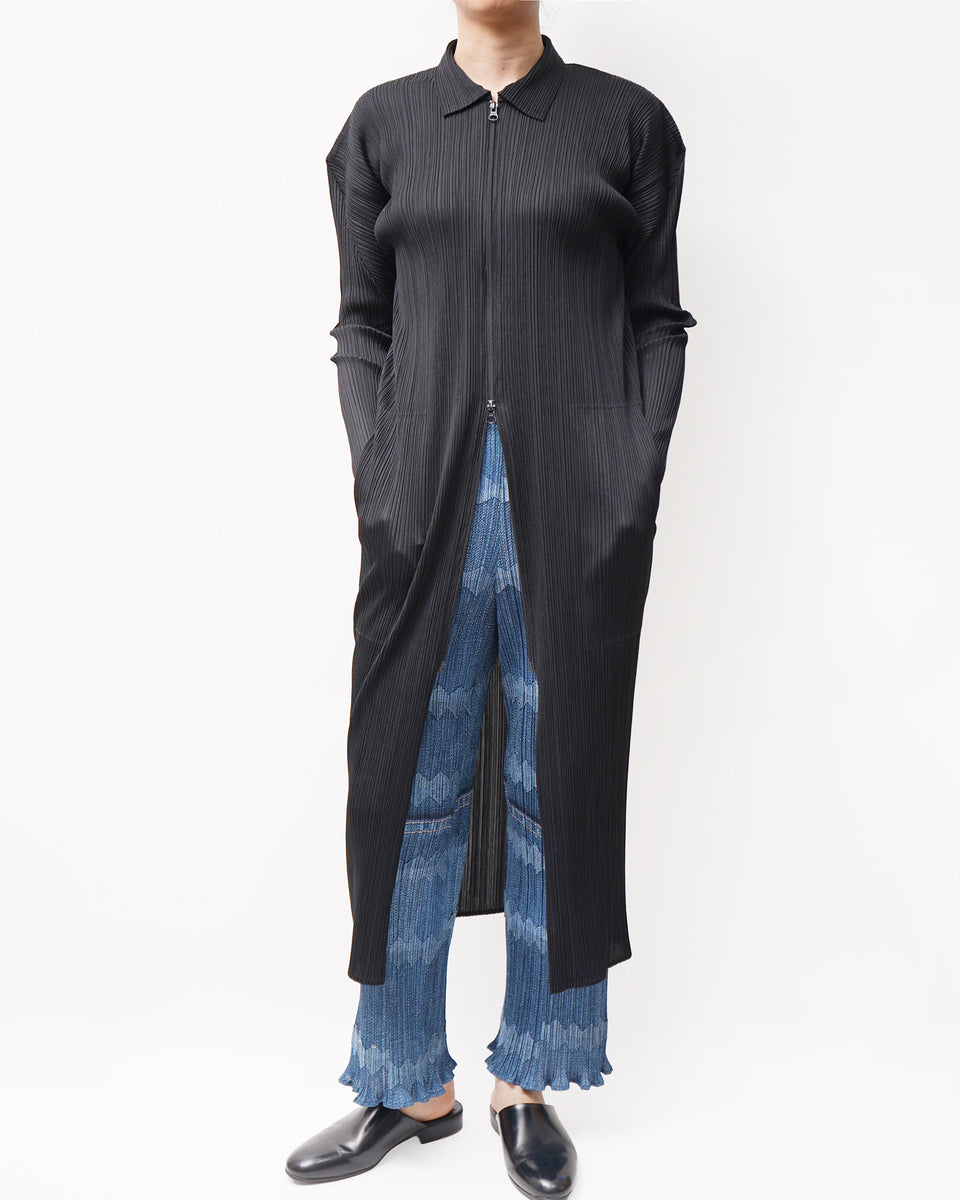 Issey Miyake Pleats Please Zip-Up Pleated Long Dress Made in Japan