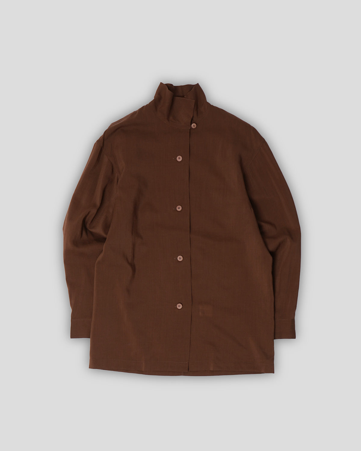 Stand Collar Wool Shirt Brown