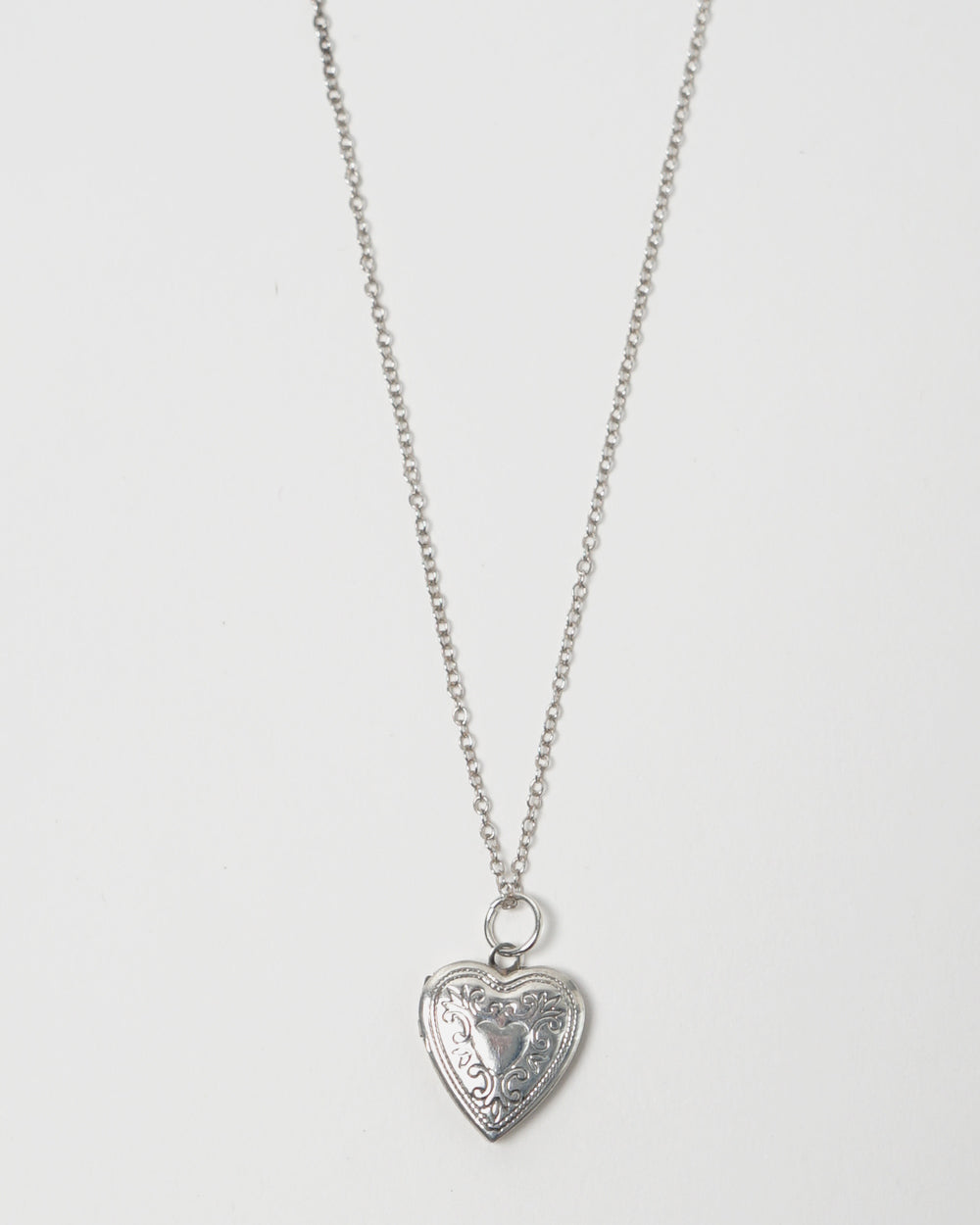 Silver Chain Necklace w/ Heart Locket Charm