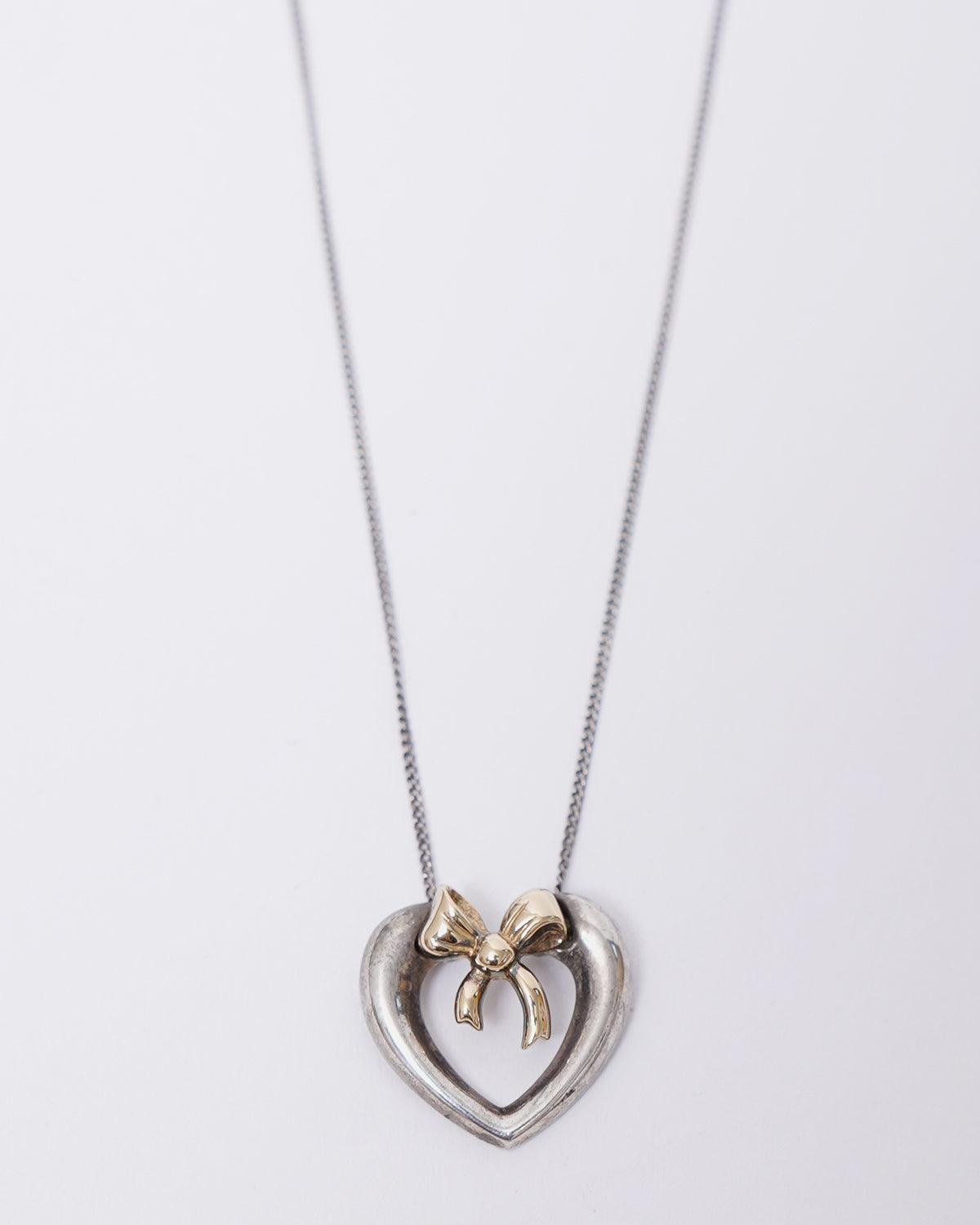Silver x 18K Heart Ribbon Necklace