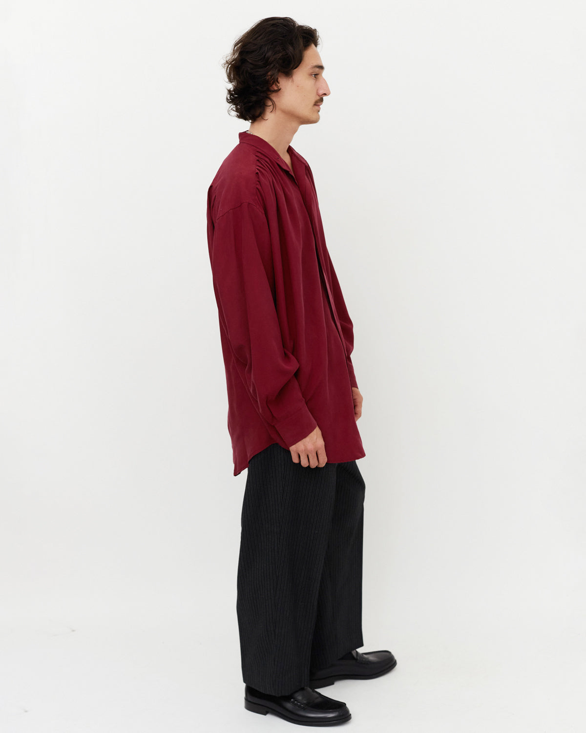 Gathered Silk Shirt / Burgundy