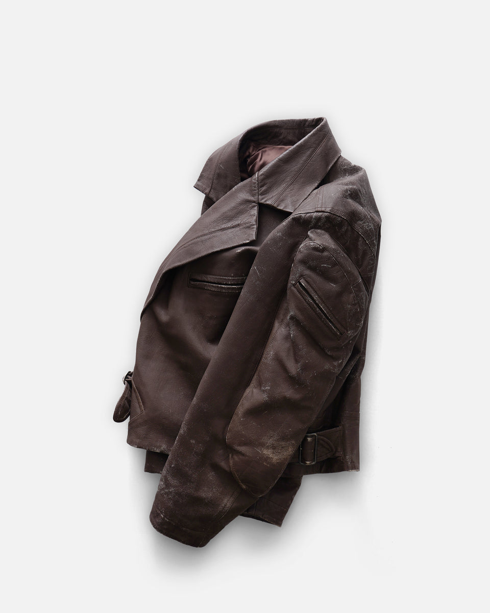 Issey Miyake Brush Tag Double Breasted Leather Jacket 1980's Mae