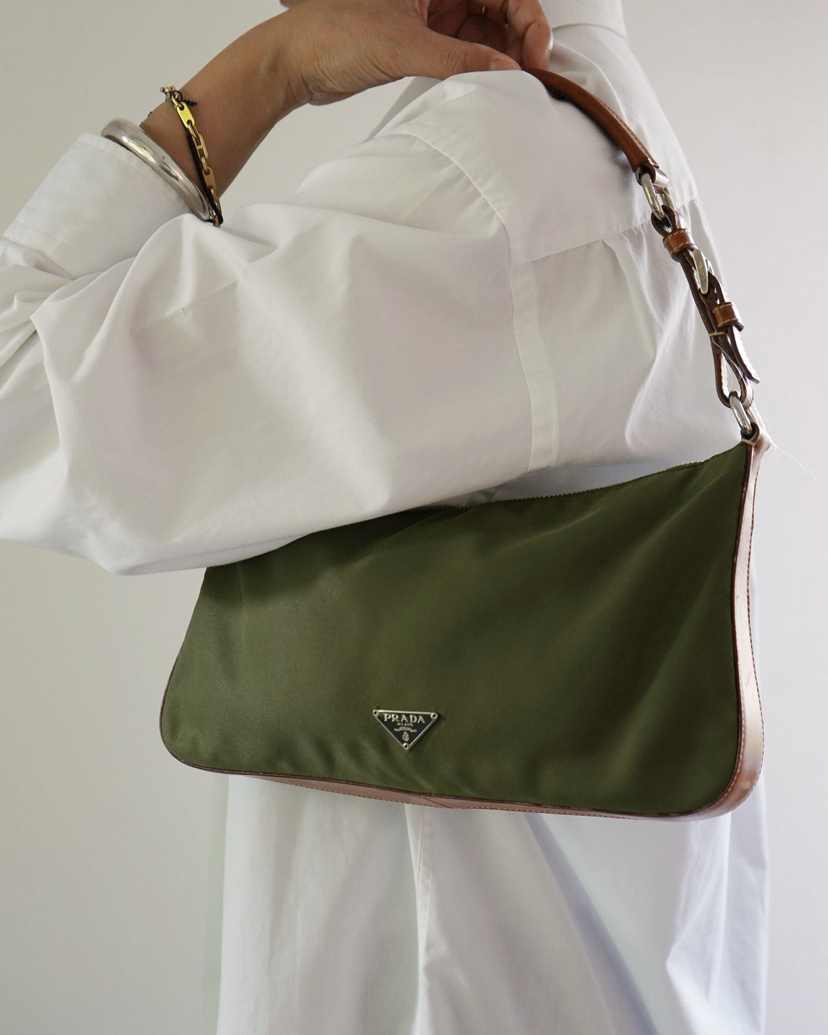 Olive Nylon One Shoulder Bag