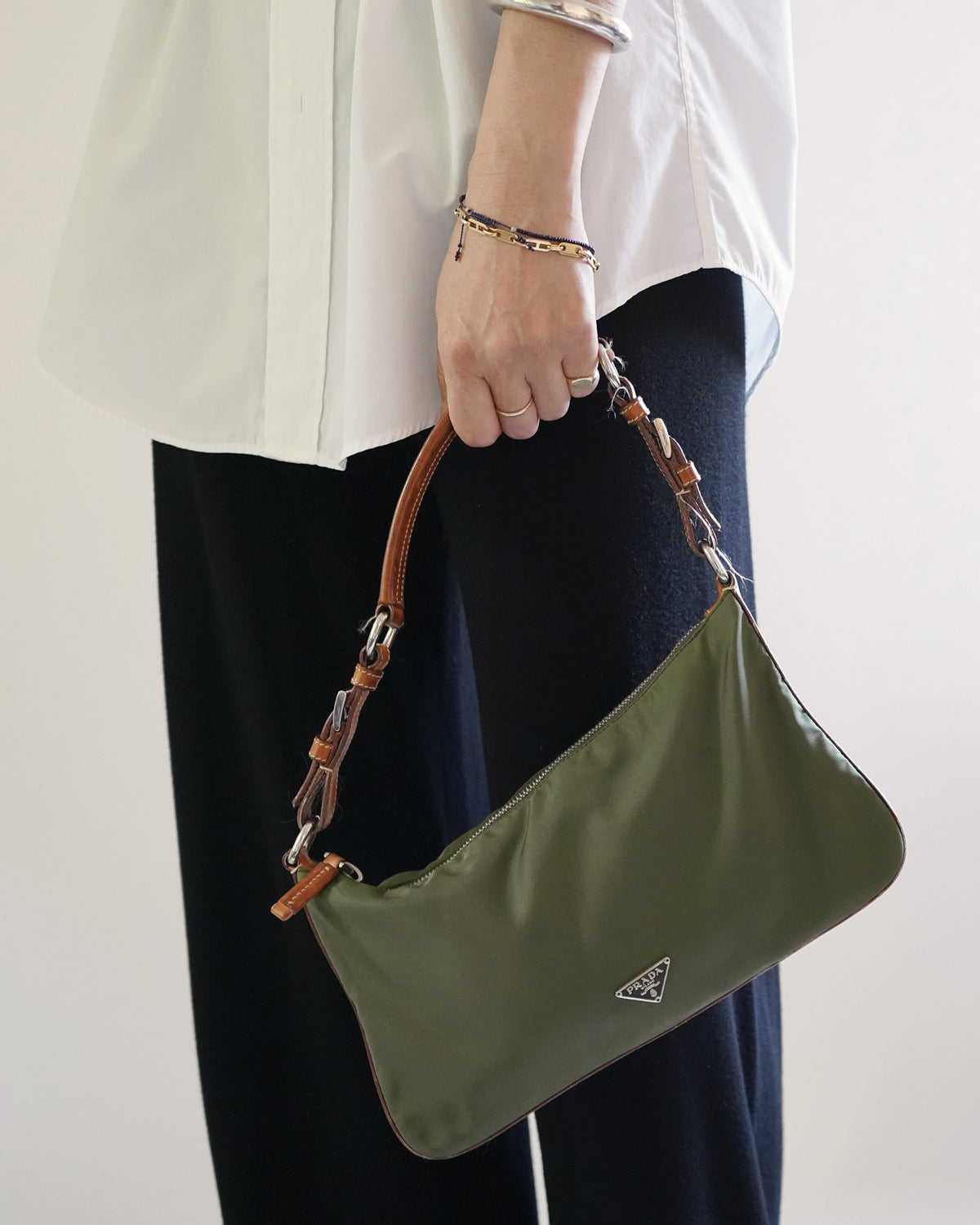 Olive Nylon One Shoulder Bag