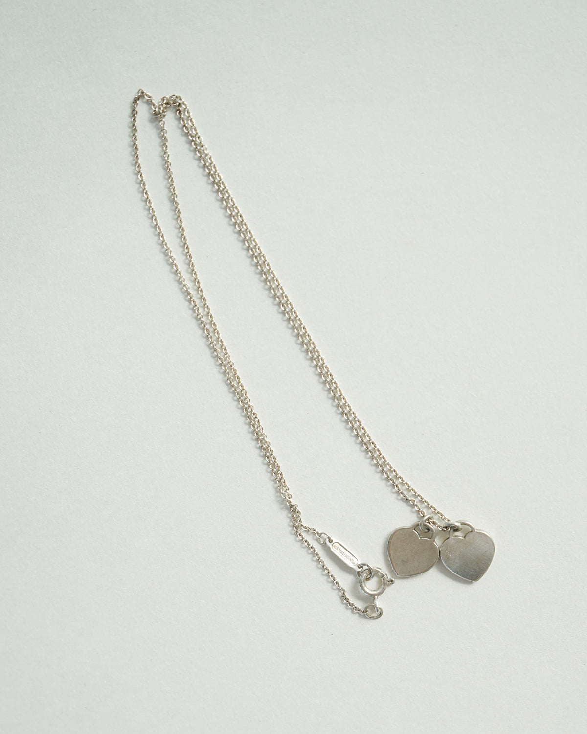 Silver Double Heart Tag Necklace