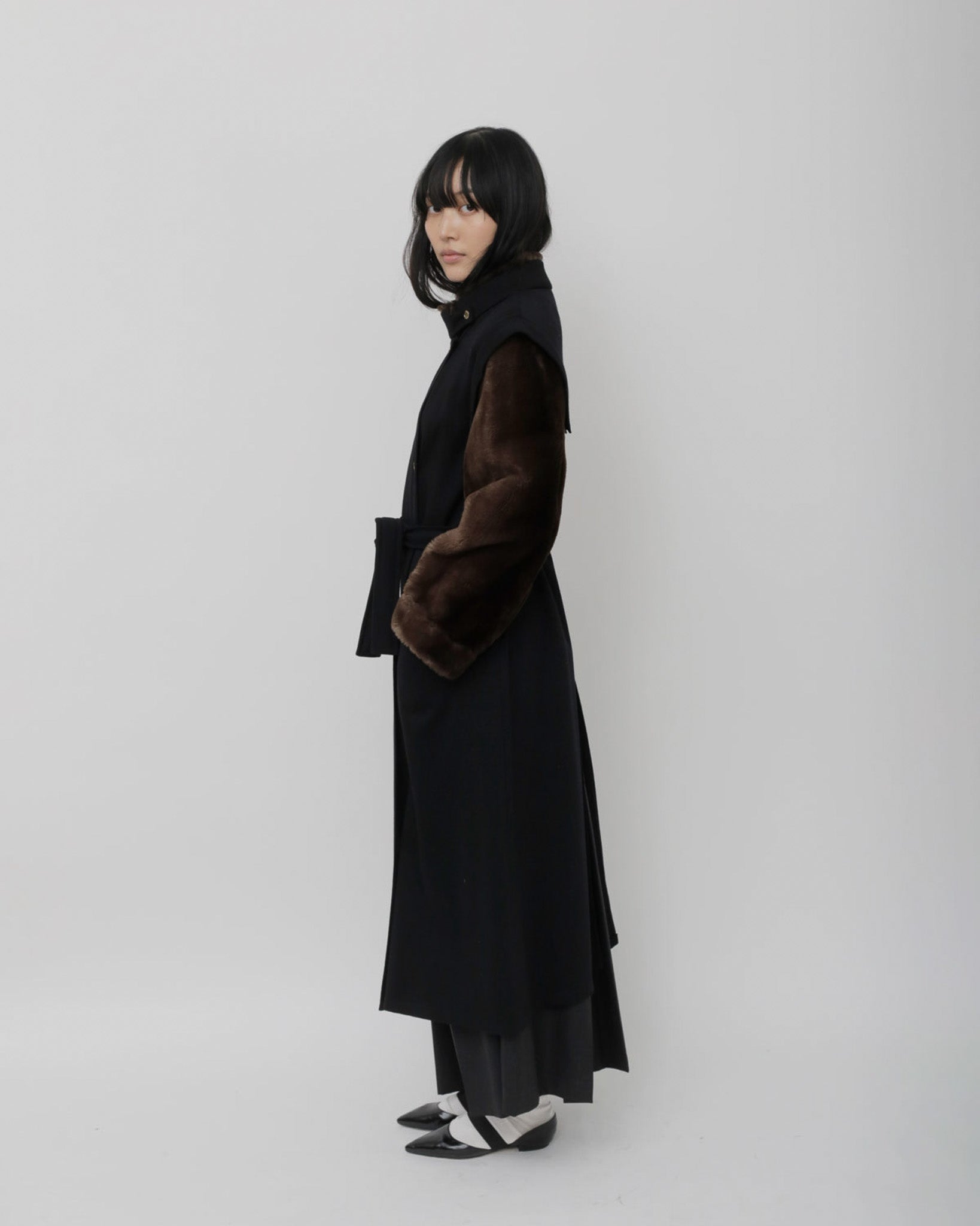 Nos Faux Fur Sleeve Wool Coat