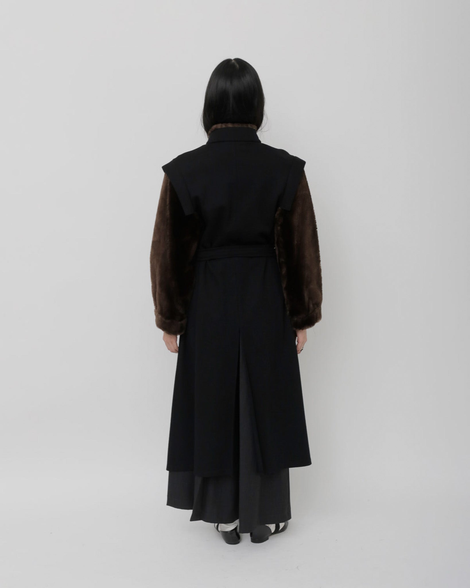 Nos Faux Fur Sleeve Wool Coat