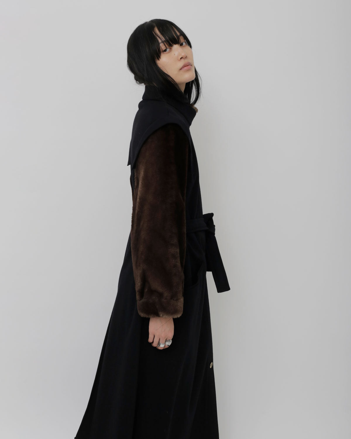 Nos Faux Fur Sleeve Wool Coat