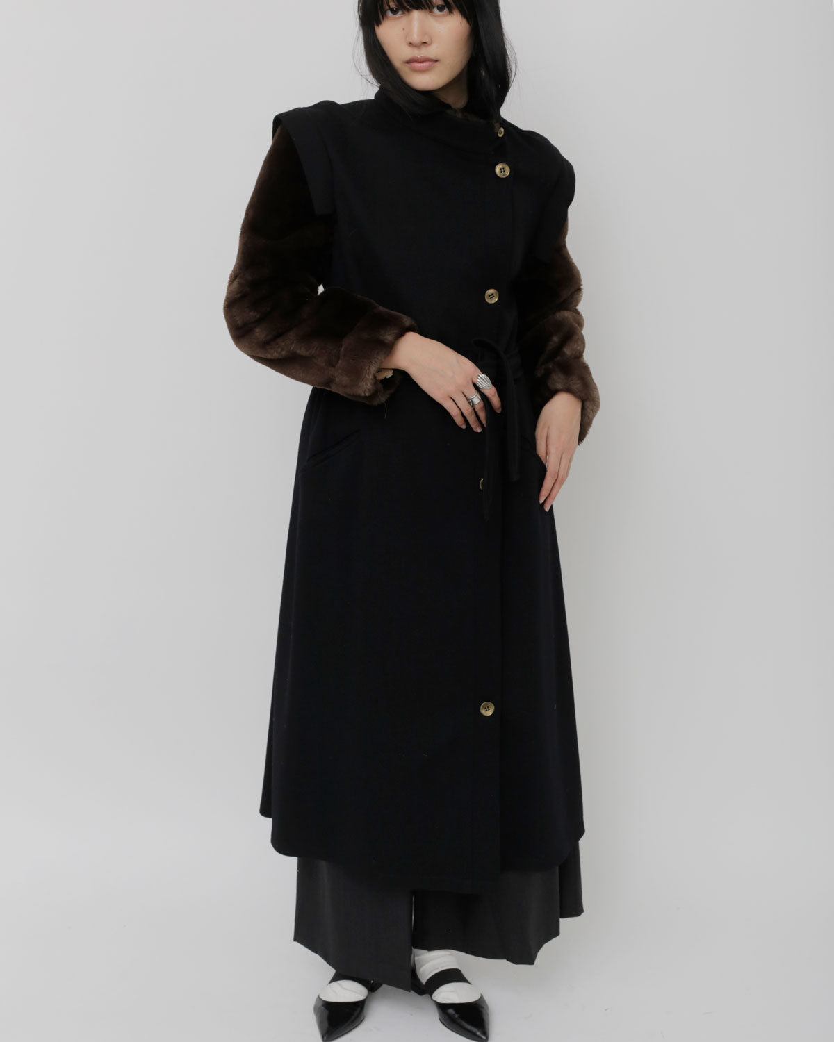 Nos Faux Fur Sleeve Wool Coat