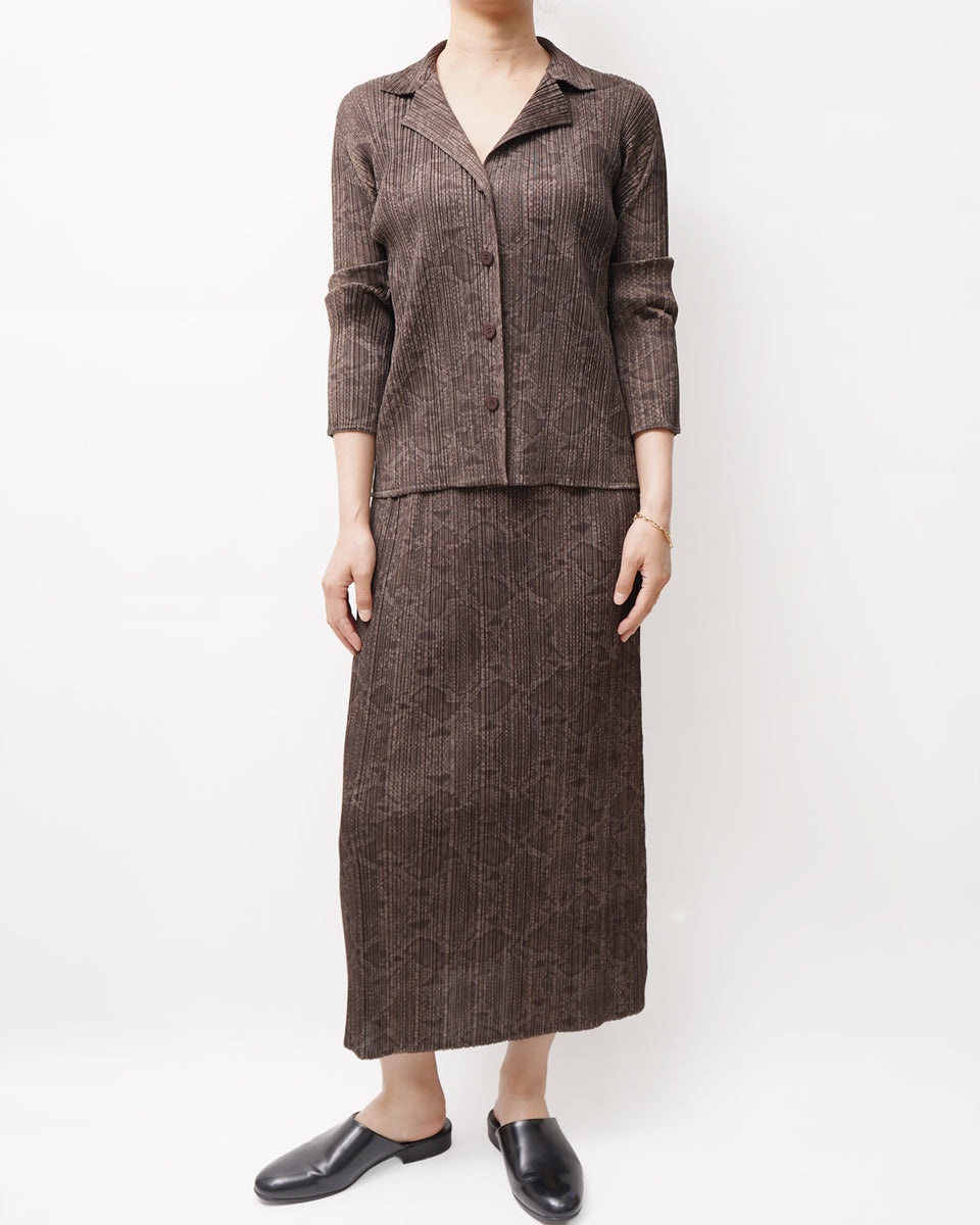 Issey Miyake Pleats Please Snake Print Pleated Long Skirt Made in