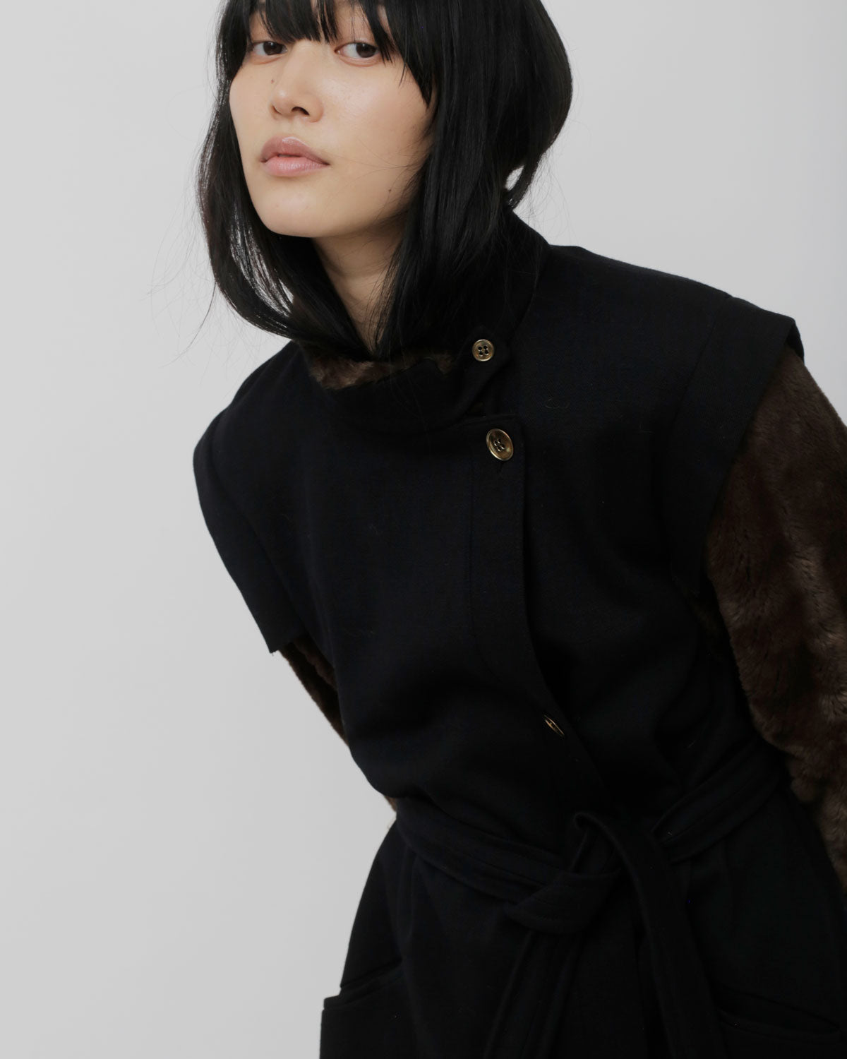 Nos Faux Fur Sleeve Wool Coat