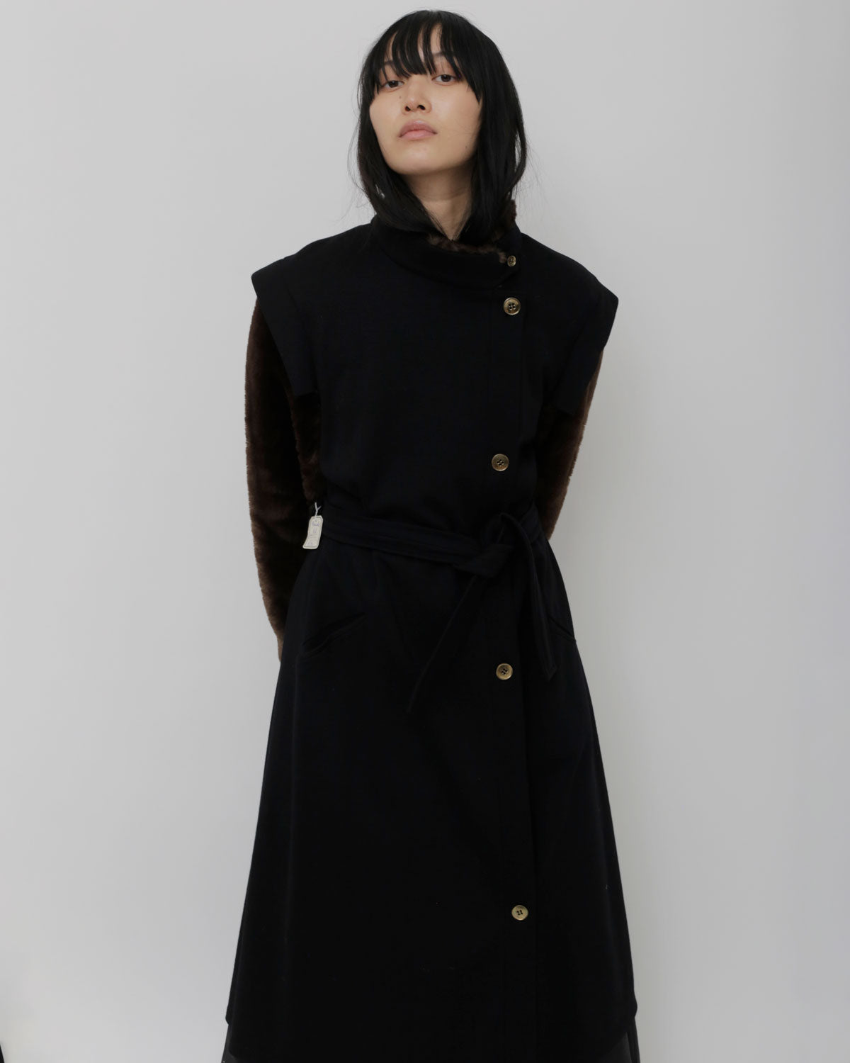 Nos Faux Fur Sleeve Wool Coat