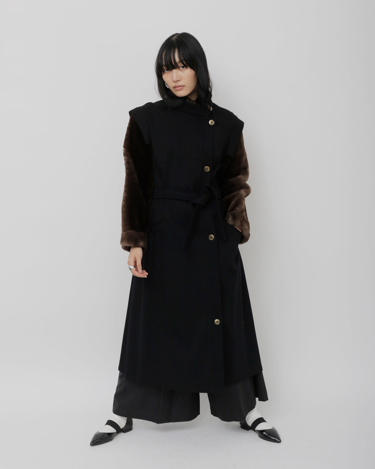 Nos Faux Fur Sleeve Wool Coat