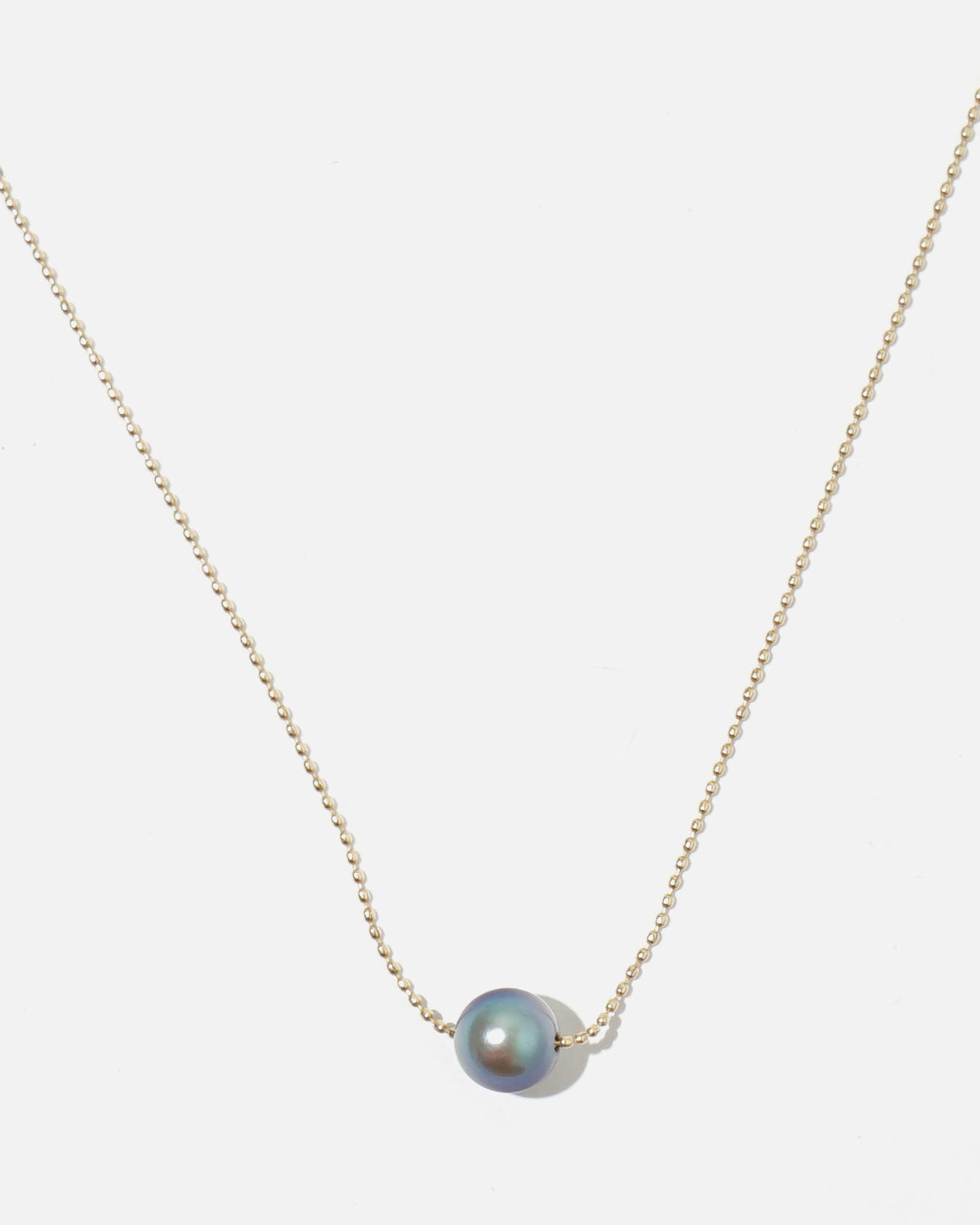 14k Gold Ball Chain Necklace w/ Black Pearl