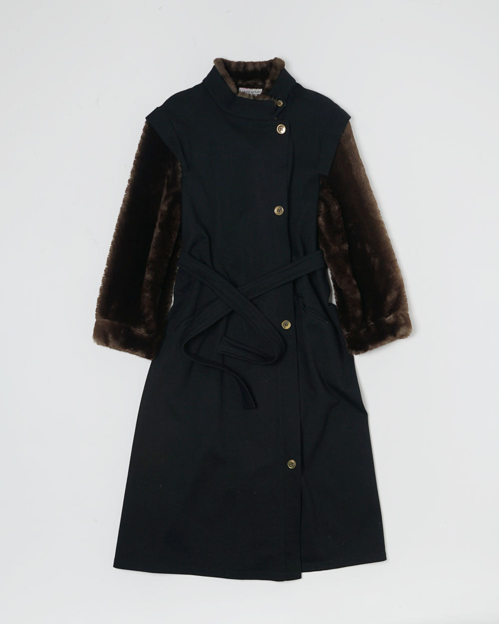 Nos Faux Fur Sleeve Wool Coat