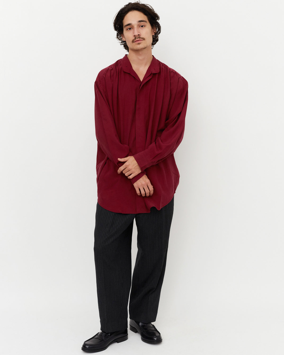 Gathered Silk Shirt / Burgundy