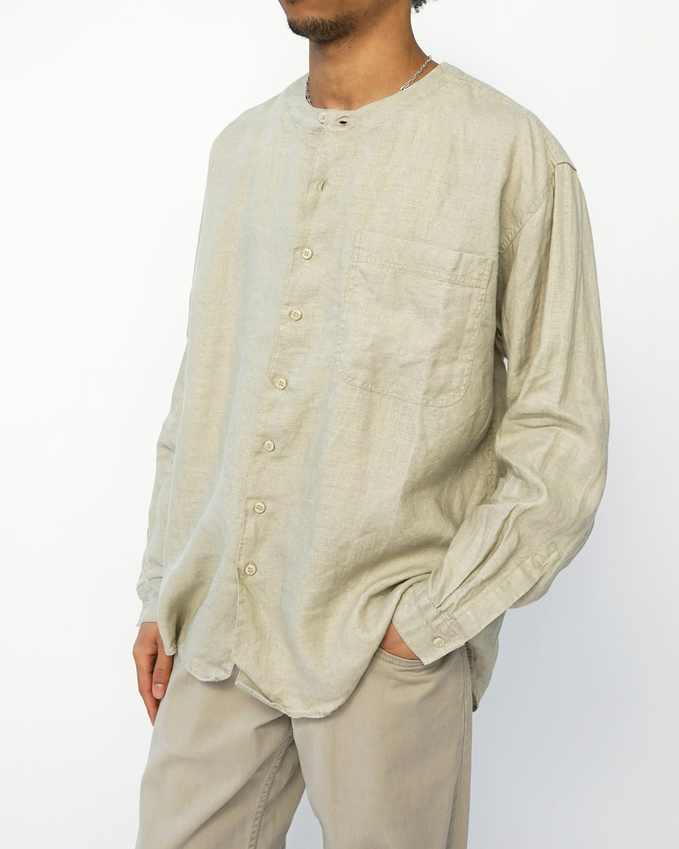 Washed Linen Collarless L/S Shirt / Natural – Front General Store