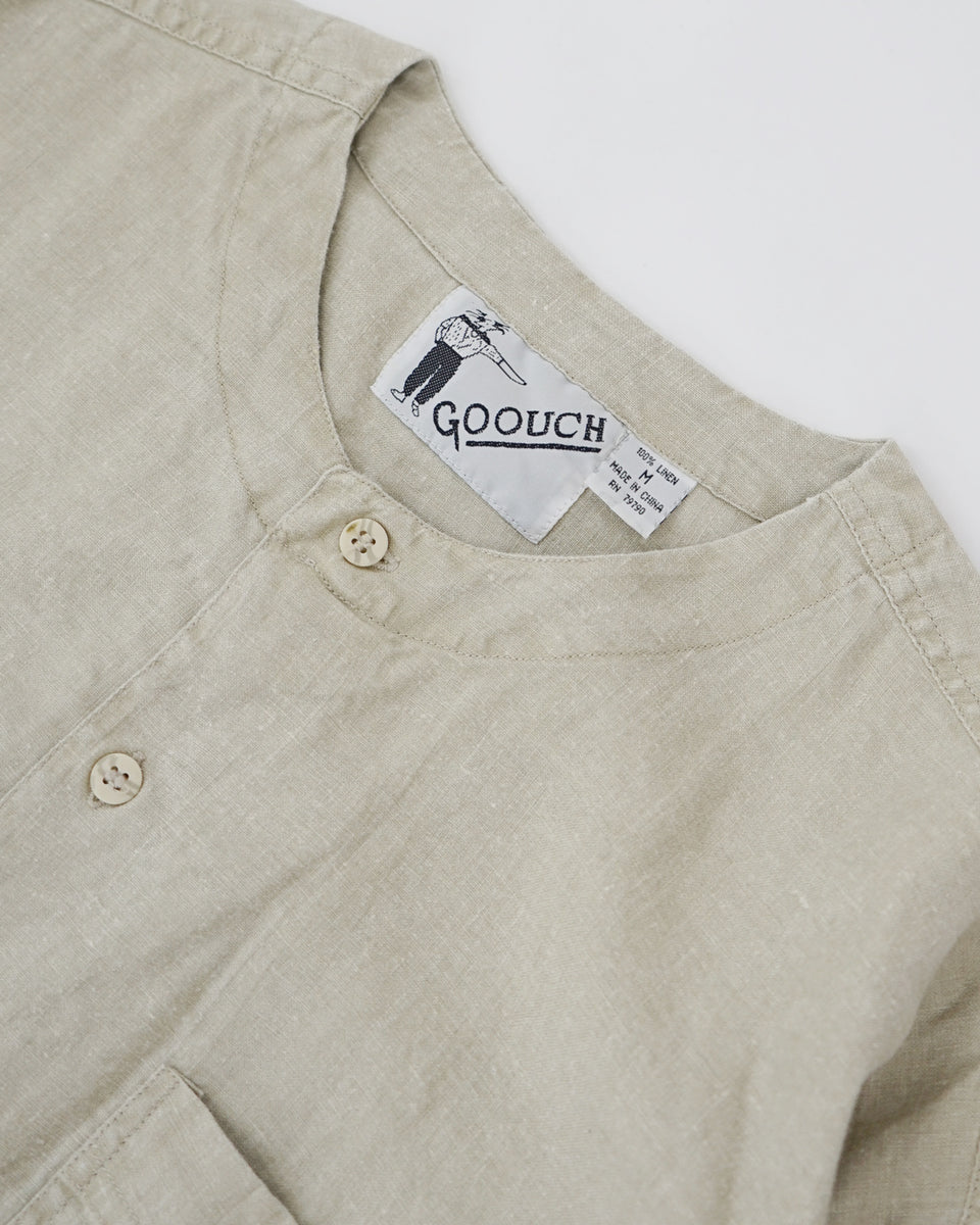 Washed Linen Collarless L/S Shirt / Natural – Front General