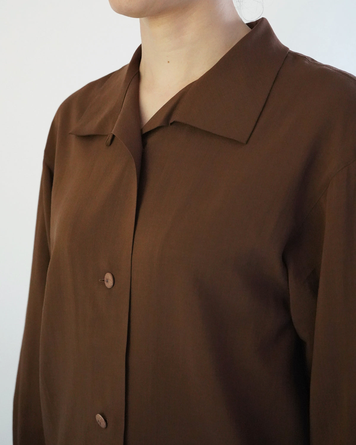 Stand Collar Wool Shirt Brown