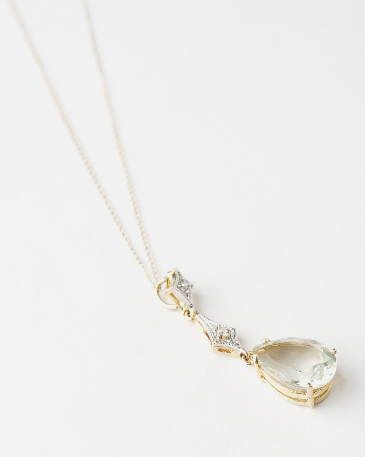 14k Gold Necklace w/ Aquamarine & Dia Charm