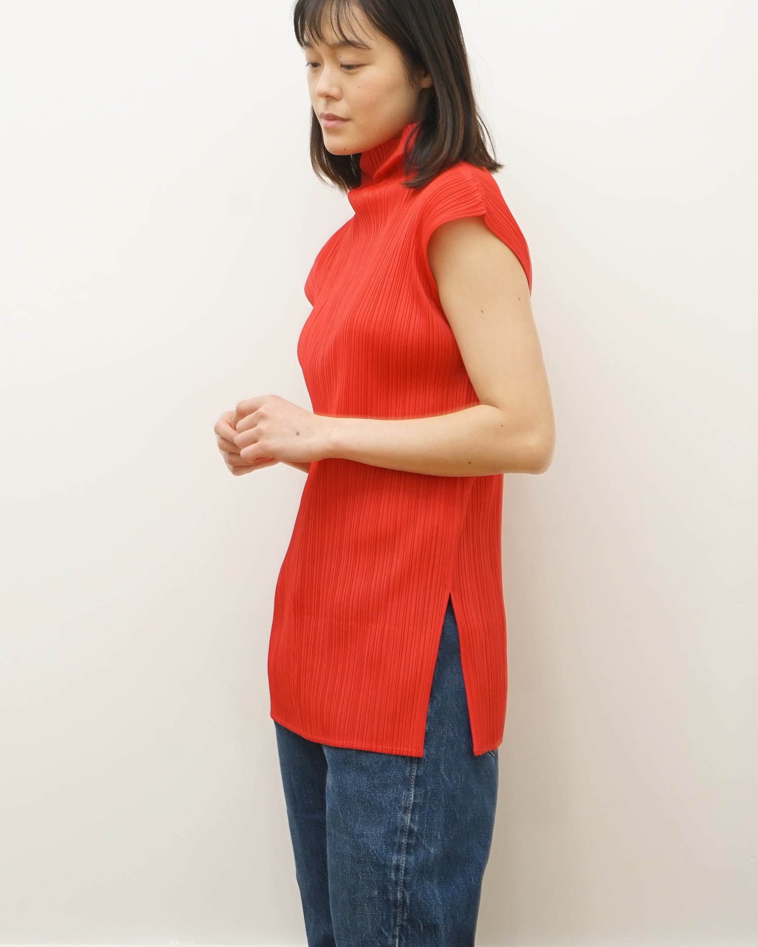 Pleats Please Red High Neck N/S Top