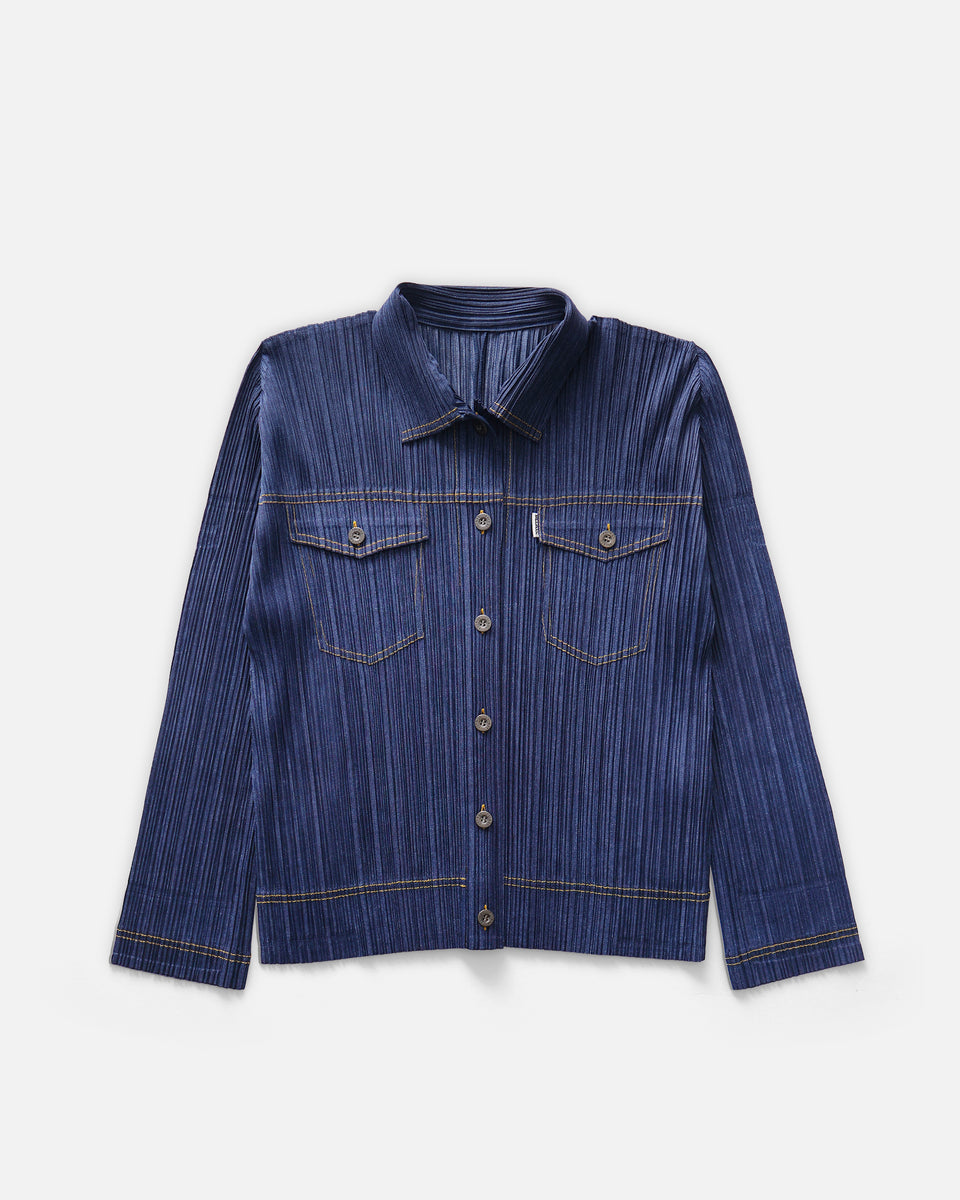 J*3様 PLEATS PLEASE ISSEY MIYAKE 長袖ジャケット Issey Miyake Pleats Please Denim Print Pleated Jacket Rare Made in