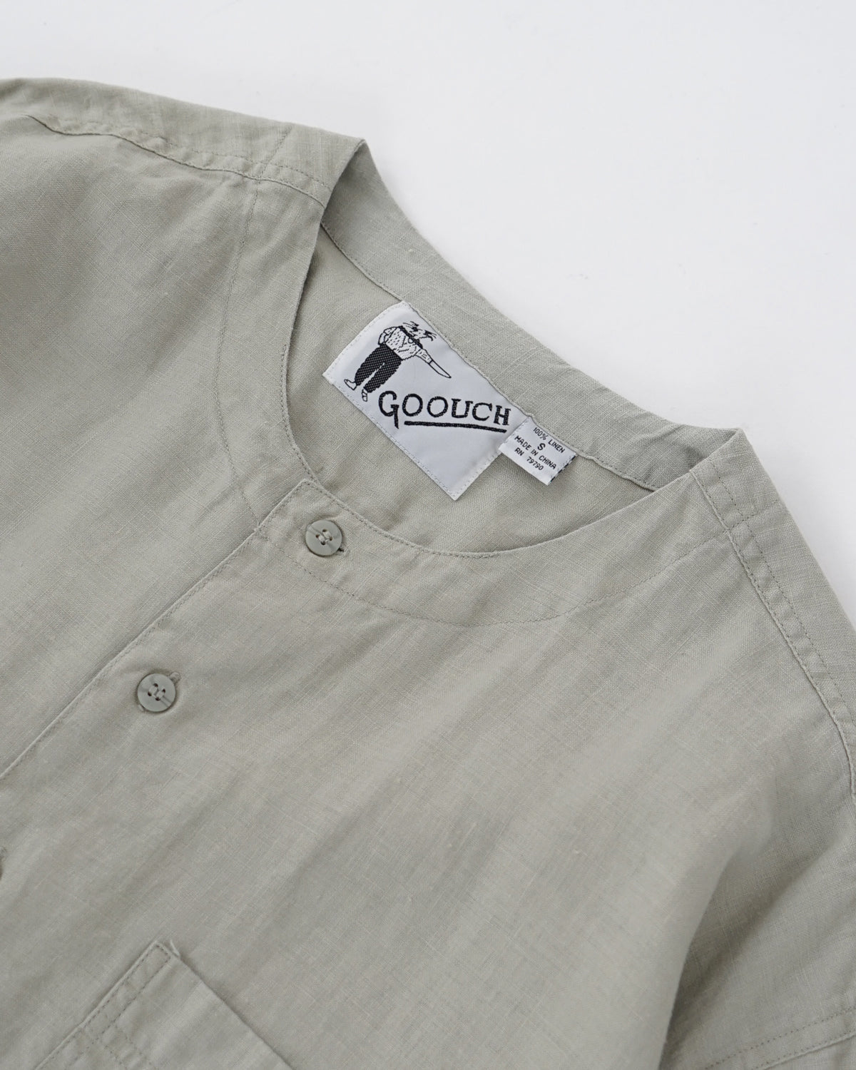 Washed Linen Collarless S/S Shirt / Pale Green