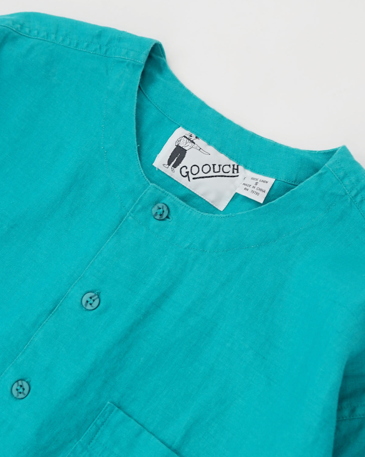 Washed Linen Collarless L/S Shirt / Turquoise