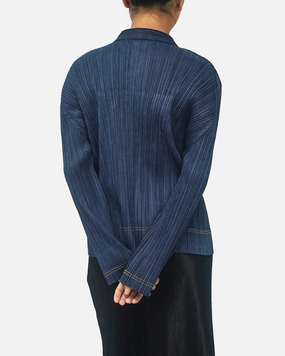 Issey Miyake Pleats Please Denim Print Pleated Jacket Rare Made in