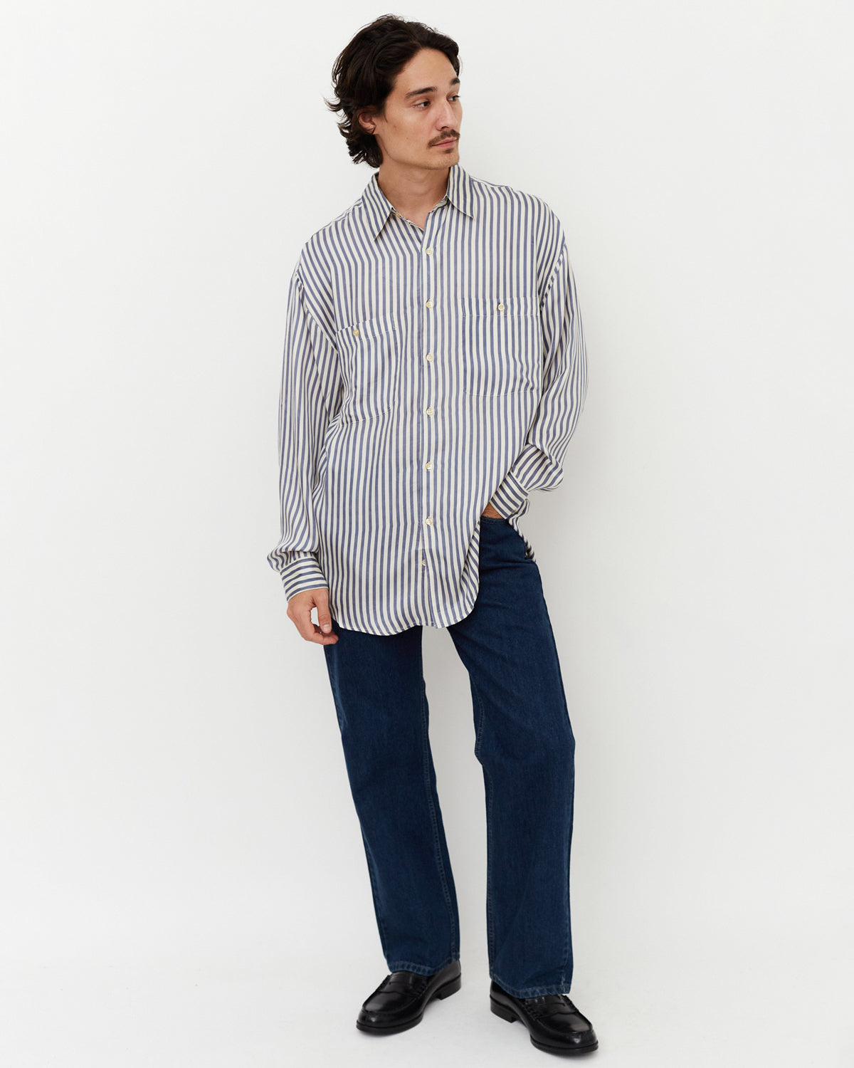 Stripe Silk Shirt / Blue