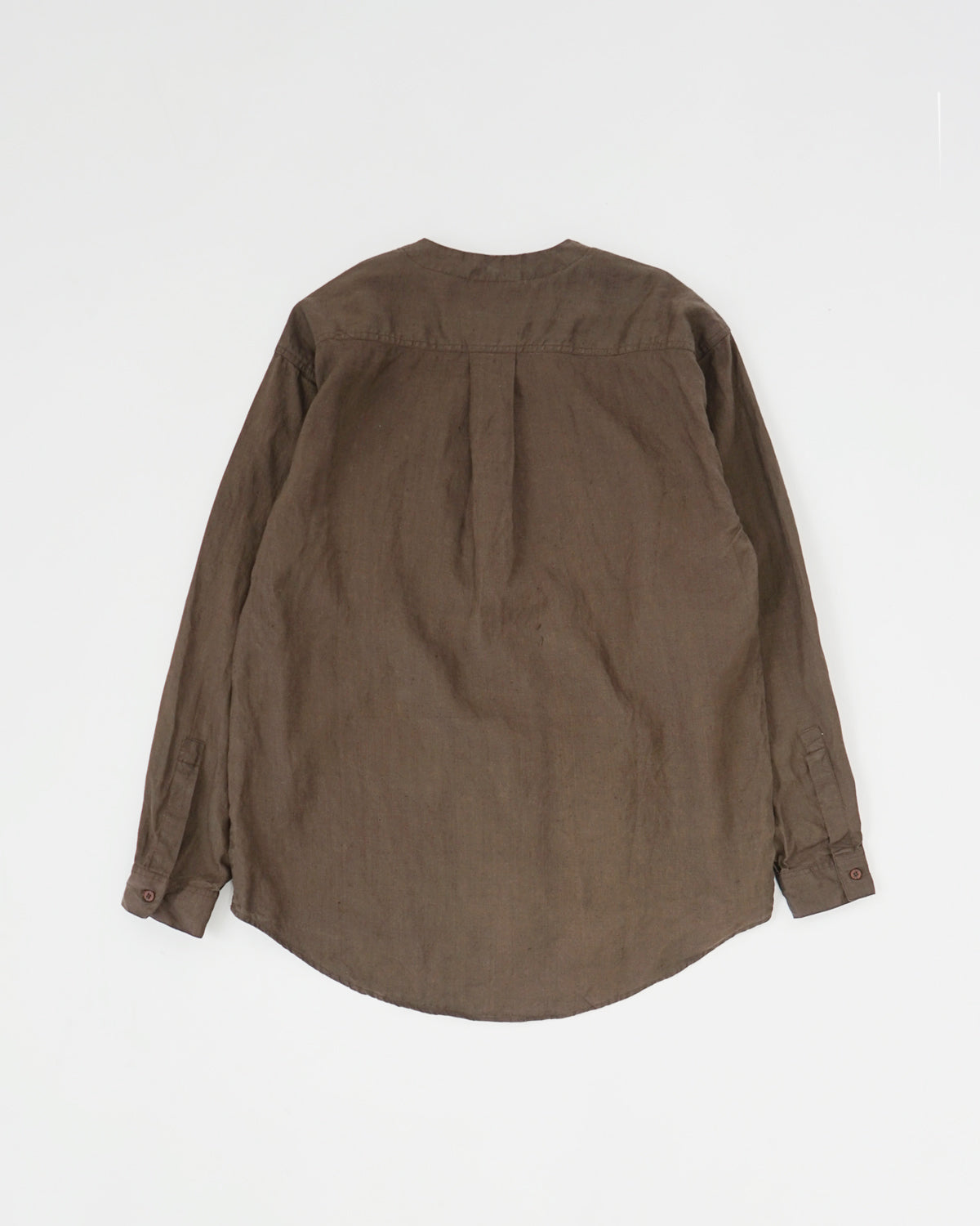 Washed Linen Collarless L/S Shirt / Brown